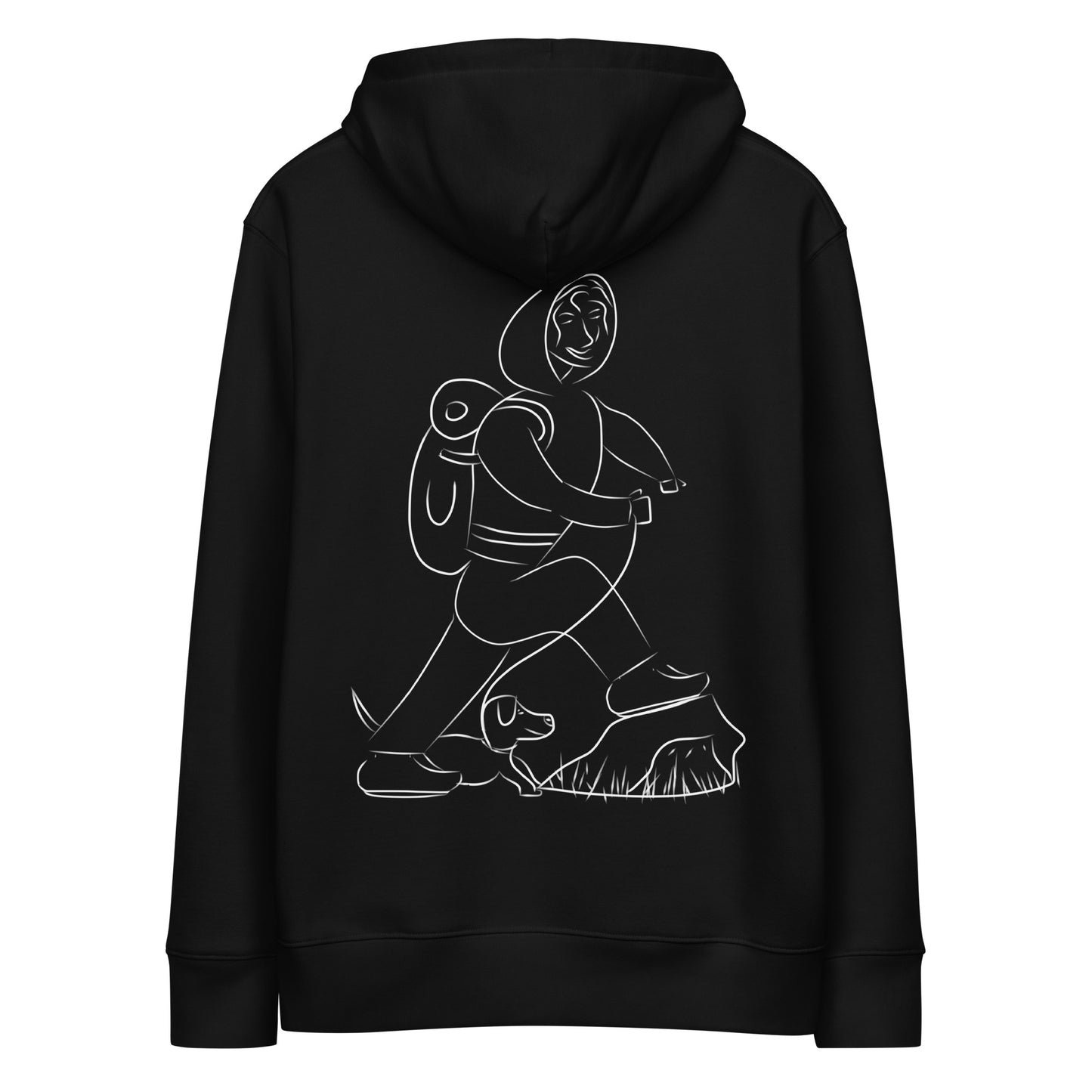 Woman and Dog Hiking White | Sustainable Hoodie in black back view