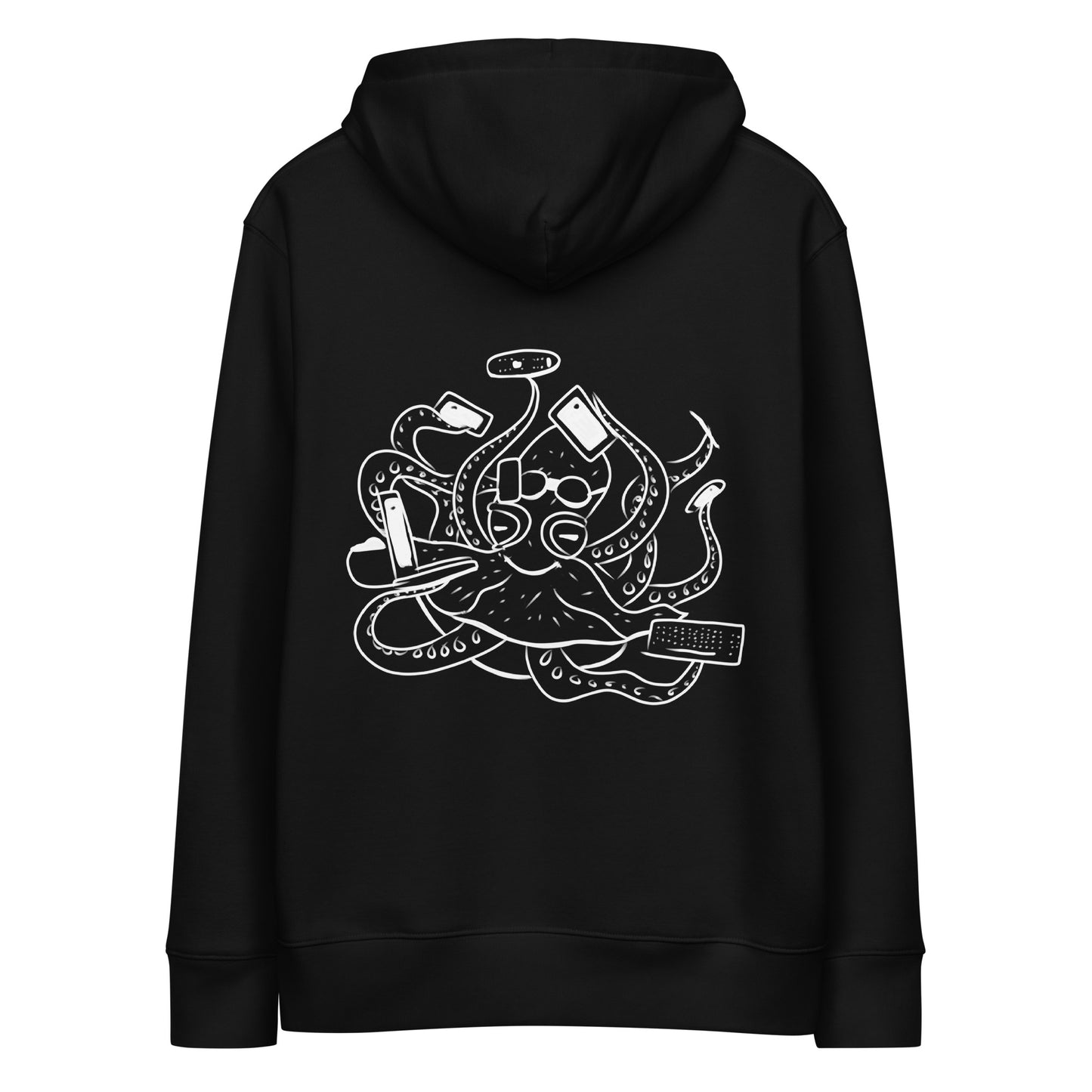 White Octopus Office Worker | Sustainable Hoodie in black back