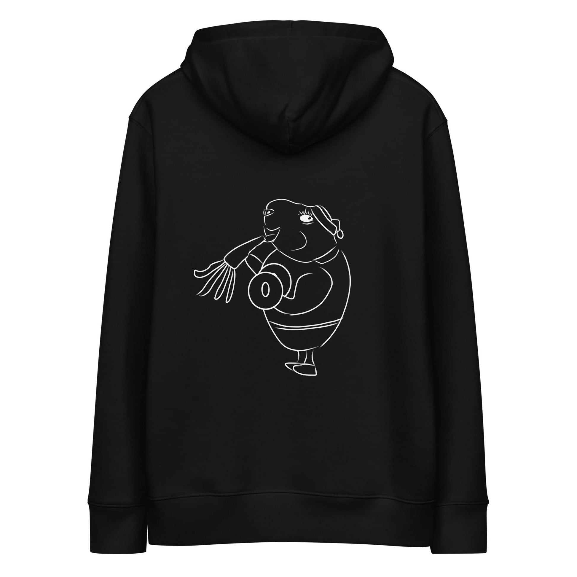 White Guinea Pig Weight Lifter | Sustainable Hoodie in black back view