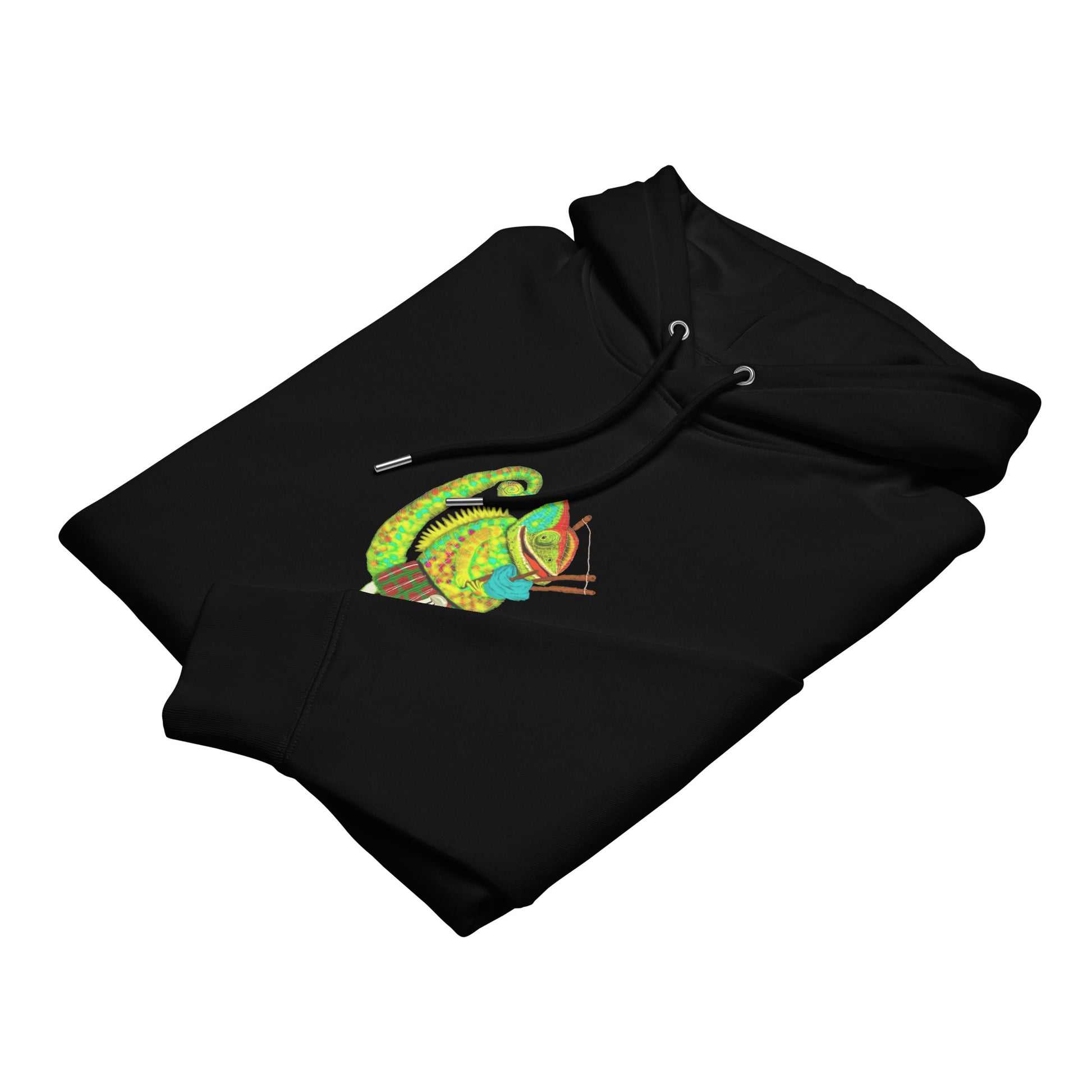 Chameleon Bagpiper | Sustainable Hoodie in black folded