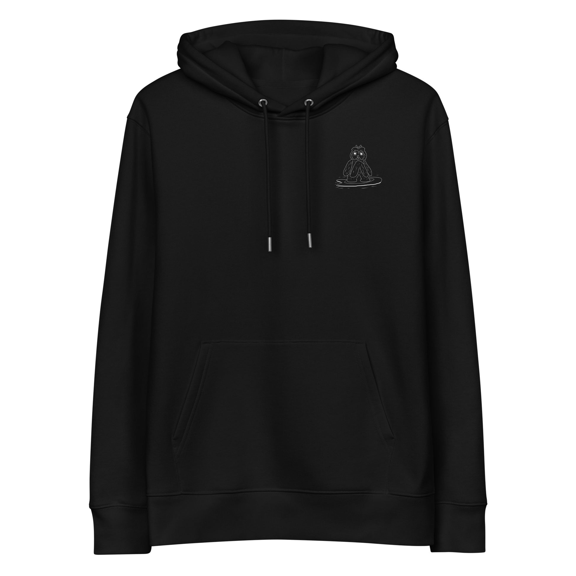 Surfing Owl White Line | Sustainable Hoodie in black