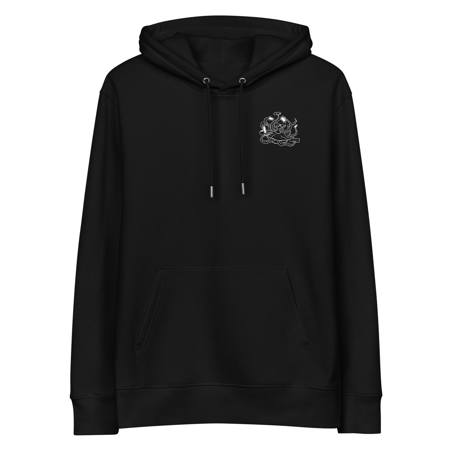 White Octopus Office Worker | Sustainable Hoodie in black front