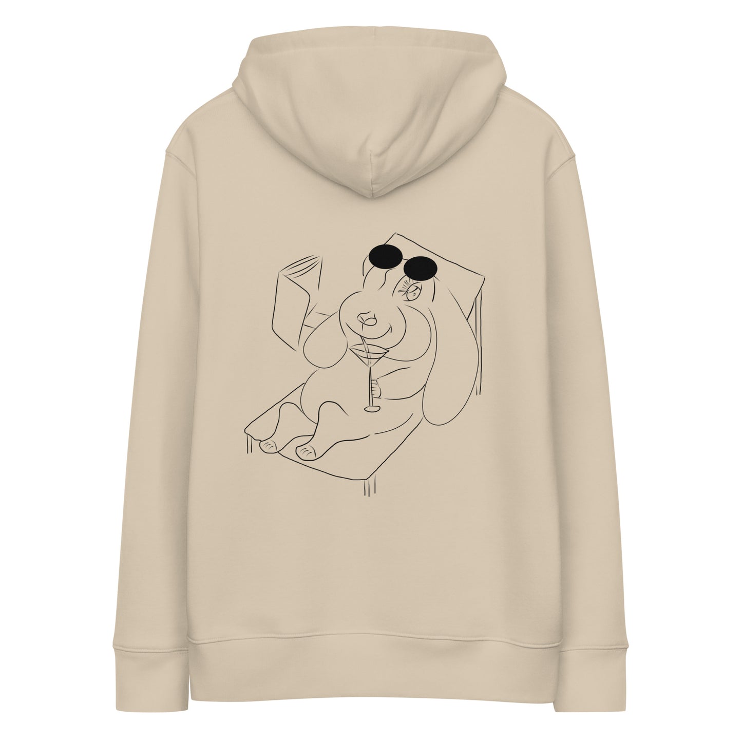 Bunny Hop and Sip | Sustainable Hoodie back view in desert dust