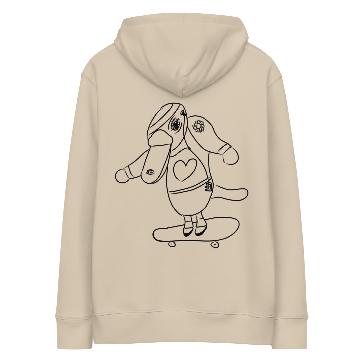 Platypus Skateboarder | Sustainable Hoodie desert dust back 
