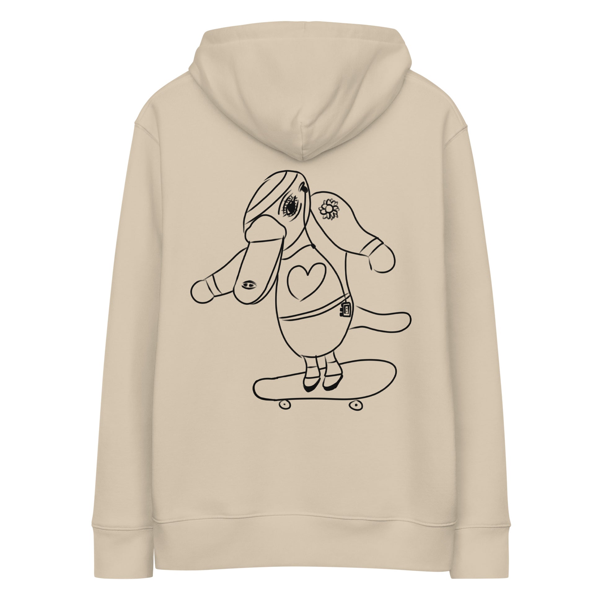Platypus Skateboarder | Sustainable Hoodie desert dust back 