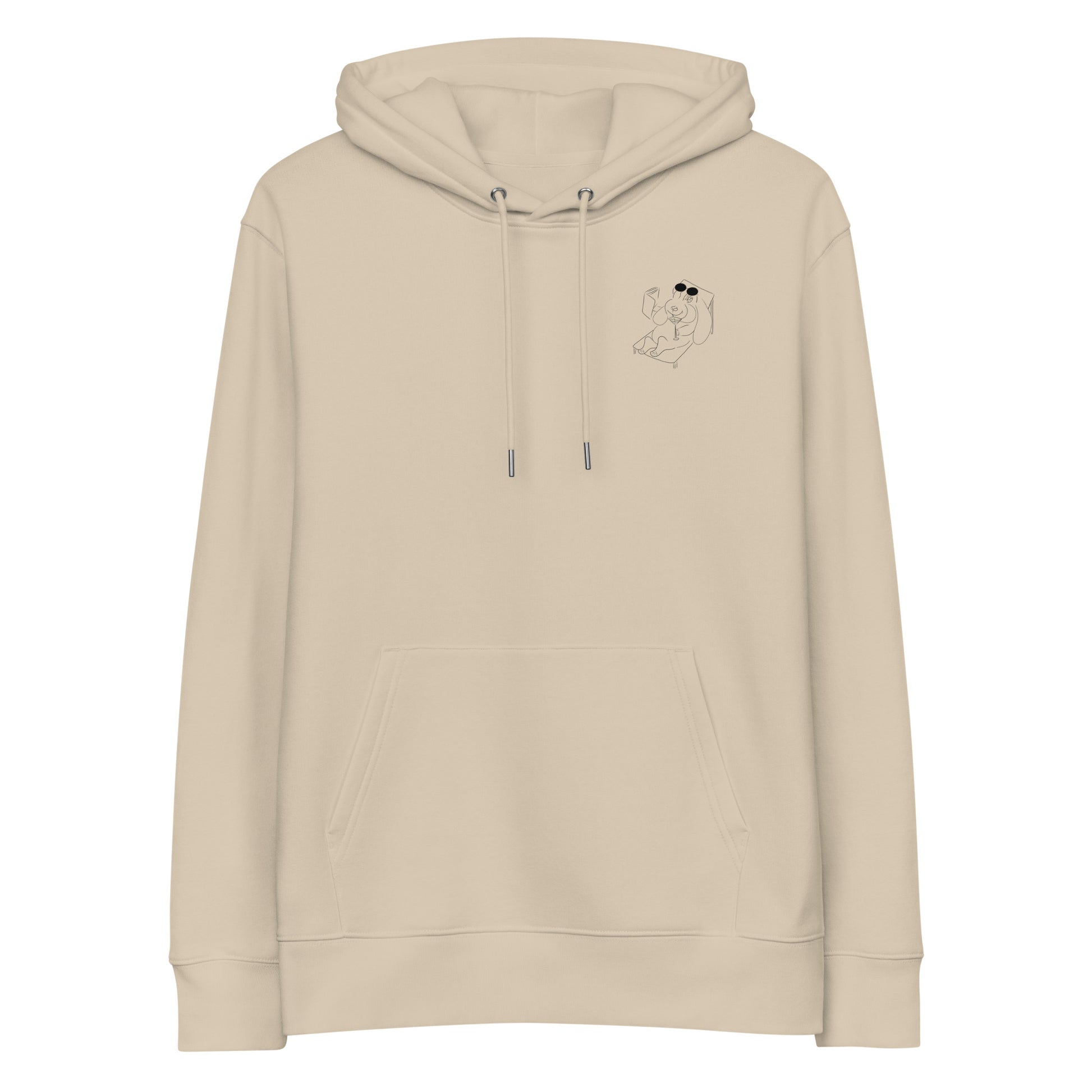 Bunny Hop and Sip | Sustainable Hoodie front view in desert dust