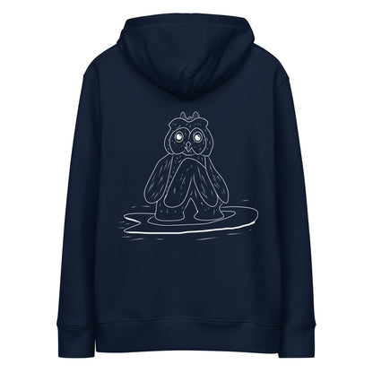 Surfing Owl White Line | Sustainable Hoodie in navy back
