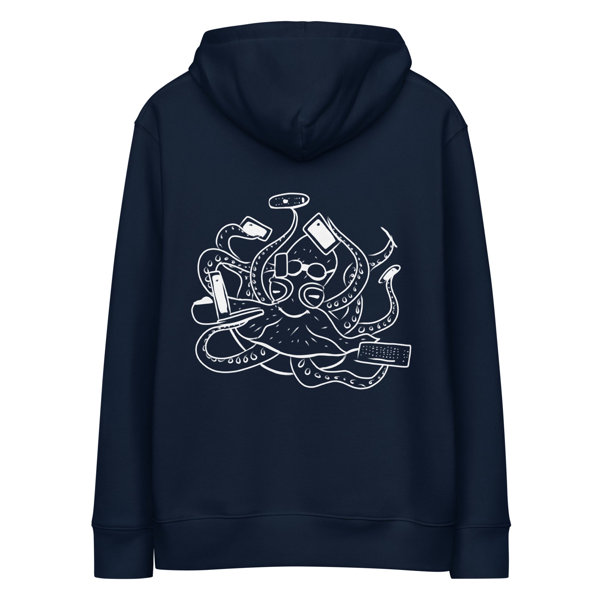 White Octopus Office Worker | Sustainable Hoodie in navy back