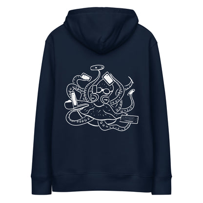 White Octopus Office Worker | Sustainable Hoodie in navy back