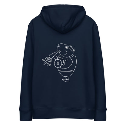 White Guinea Pig Weight Lifter | Sustainable Hoodie in navy back view