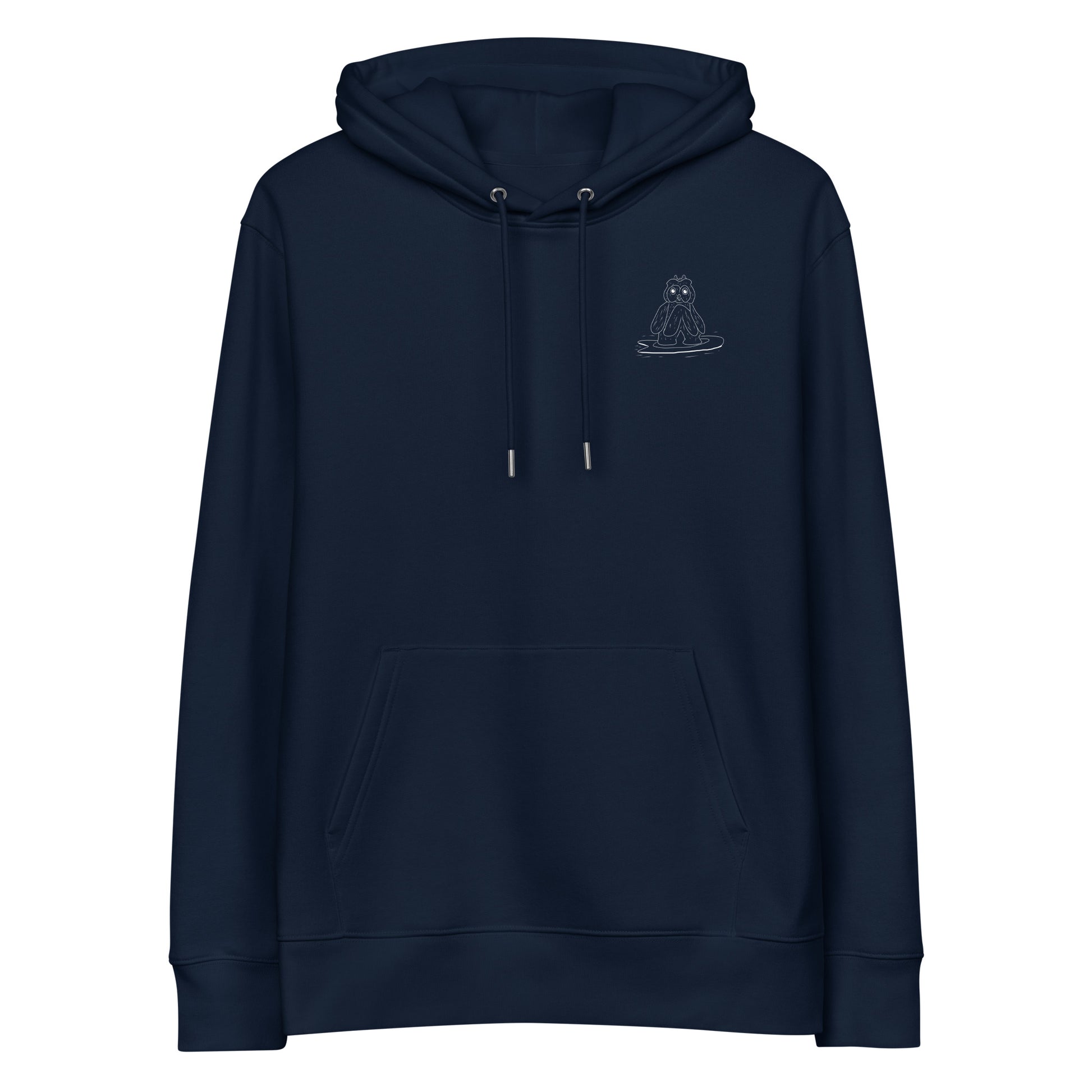 Surfing Owl White Line | Sustainable Hoodie in navy front