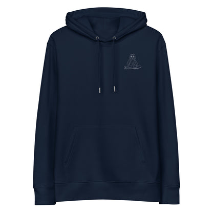 Surfing Owl White Line | Sustainable Hoodie in navy front