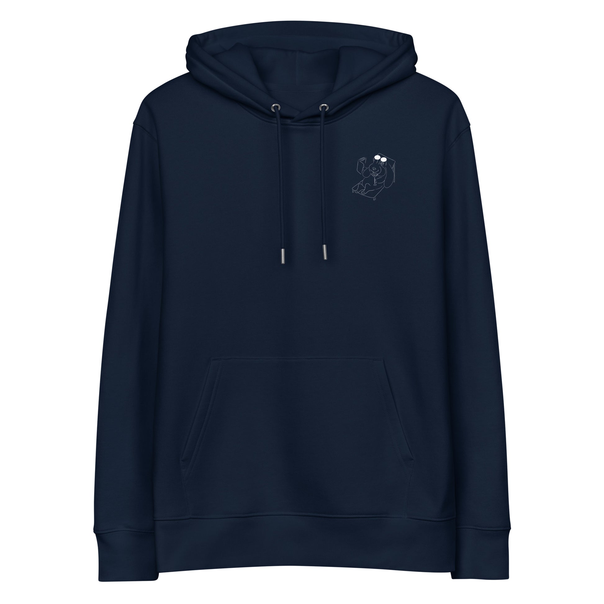 White Bunny Hop and Sip | Sustainable Hoodie in navy