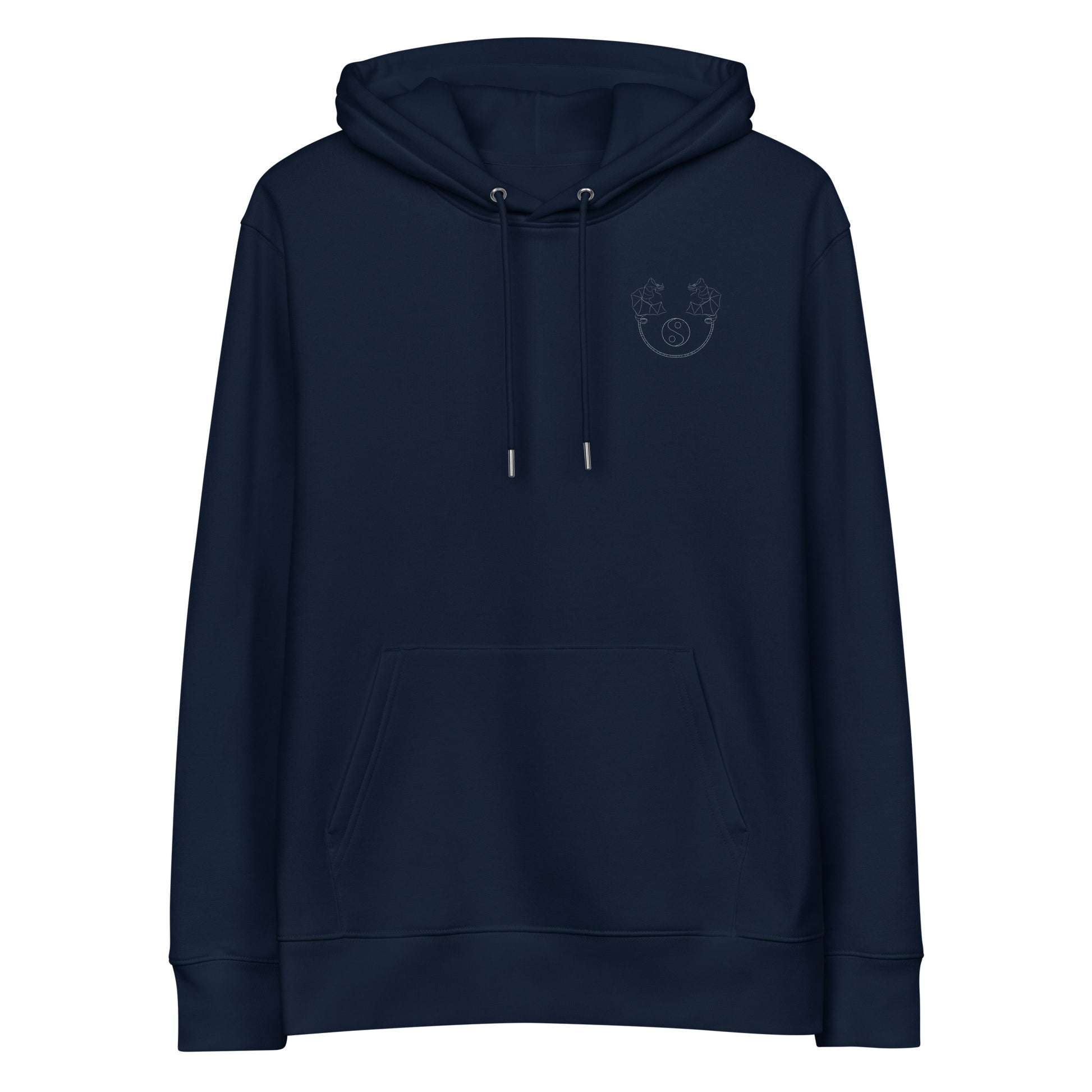 Dragon Dance, Yin and Yang | Sustainable Hoodie in Navy front view