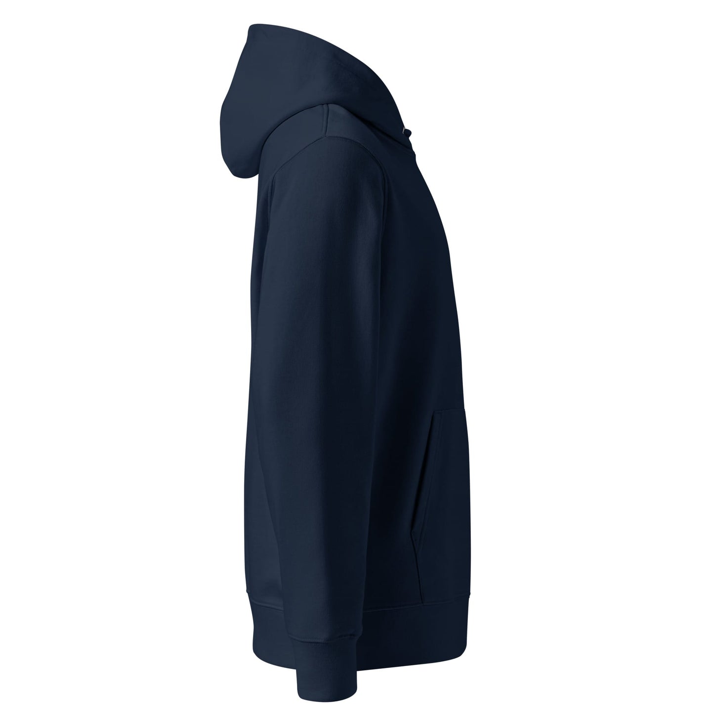 White Guinea Pig Weight Lifter | Sustainable Hoodie in navy side view