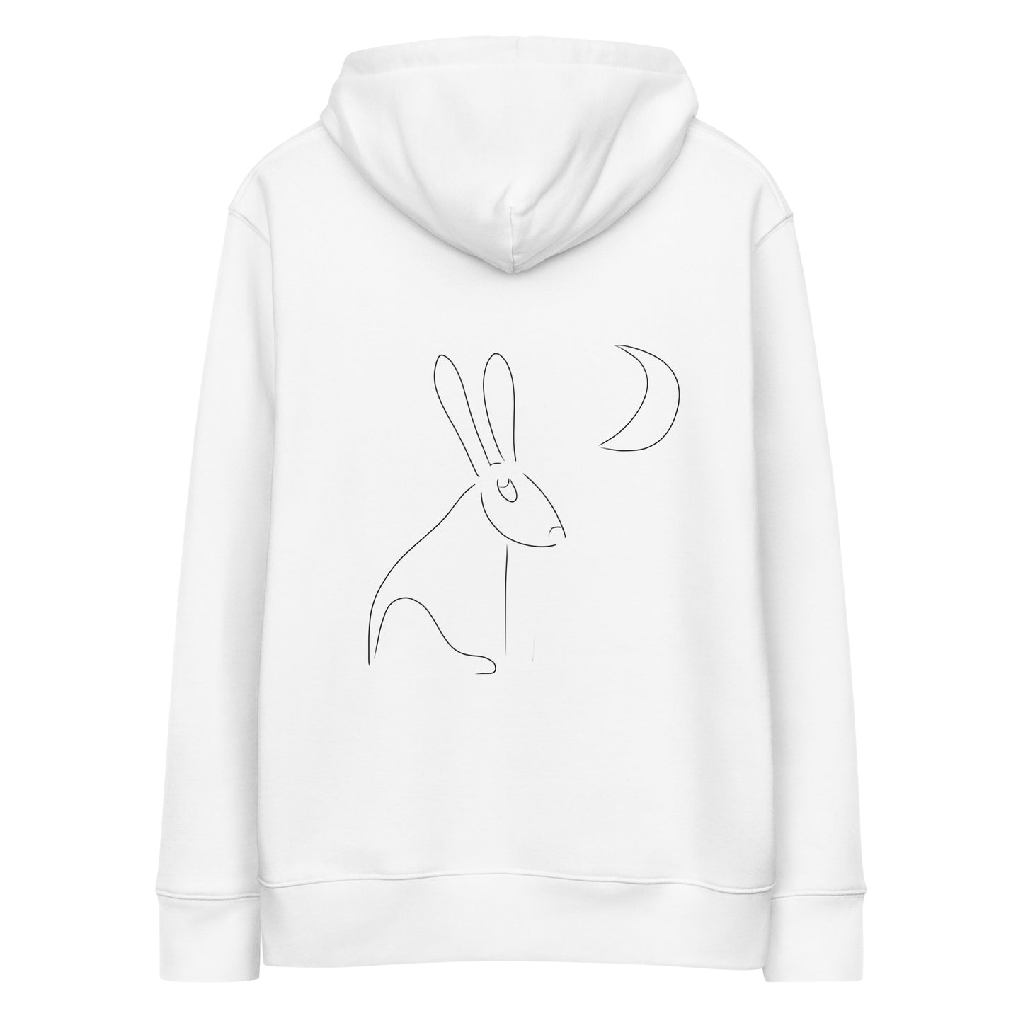 Hare Stares at Moon | Sustainable Hoodie in white back