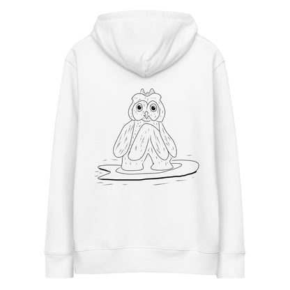Surfing Owl | Sustainable Hoodie in white back