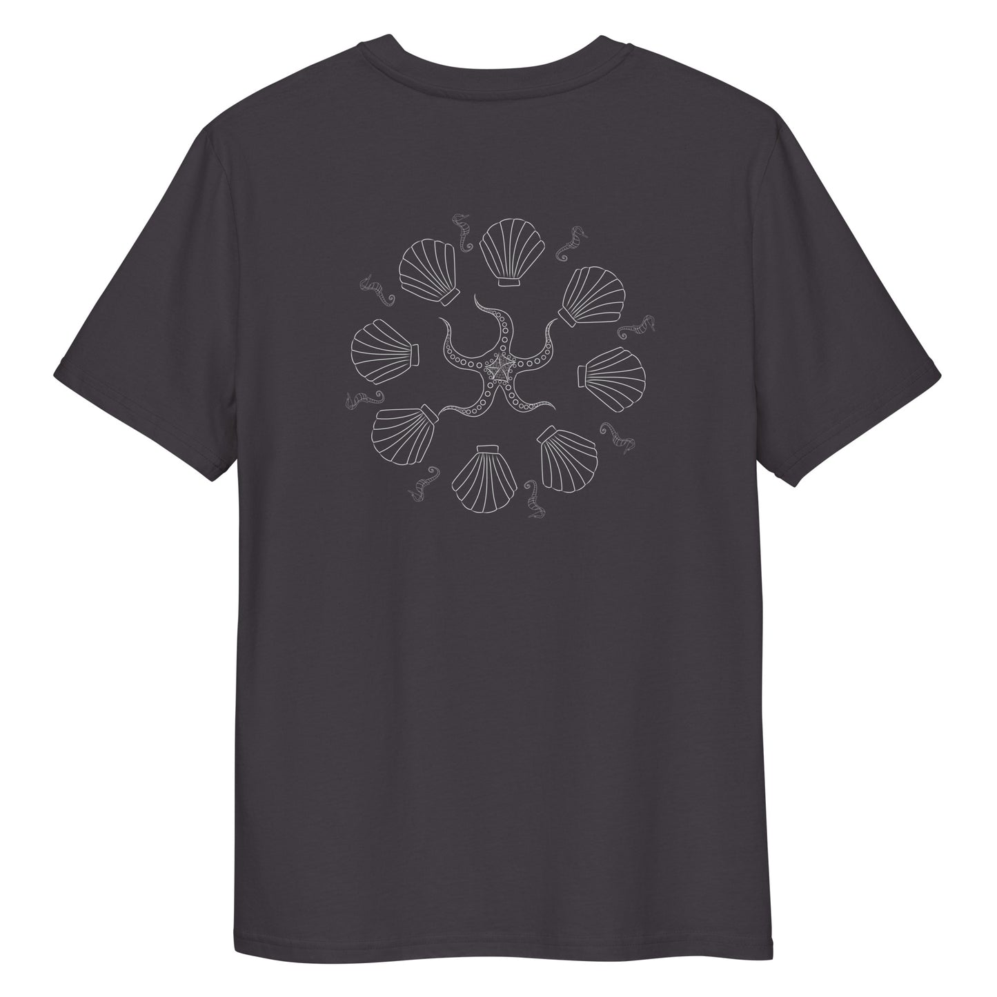White Ocean Symphony | 100% Organic Cotton T Shirt in dark grey back