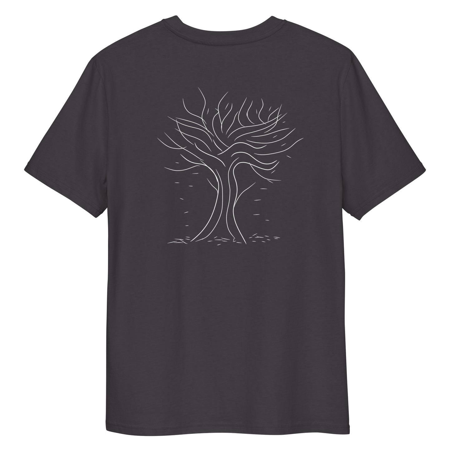 Autumn White Tree Trance | 100% Organic Cotton T Shirt in anthracite back view