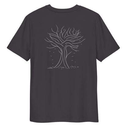 Autumn White Tree Trance | 100% Organic Cotton T Shirt in anthracite back view