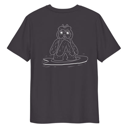 Surfing Owl White Line | 100% Organic Cotton T Shirt in anthracite back view