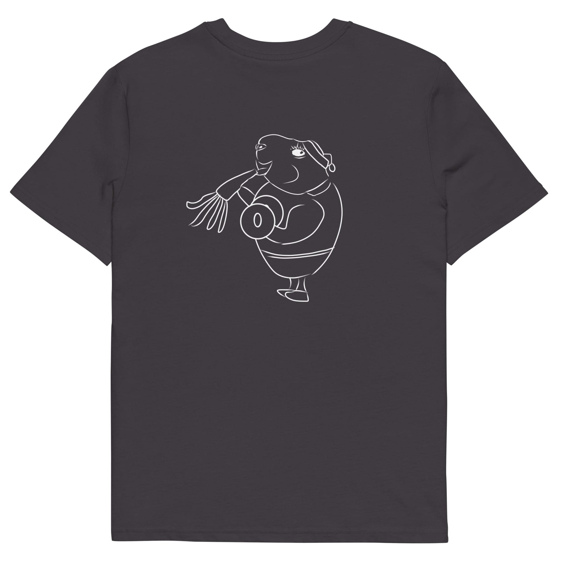 White Guinea Pig Weight Lifter | 100% Organic Cotton T Shirt in anthracite front