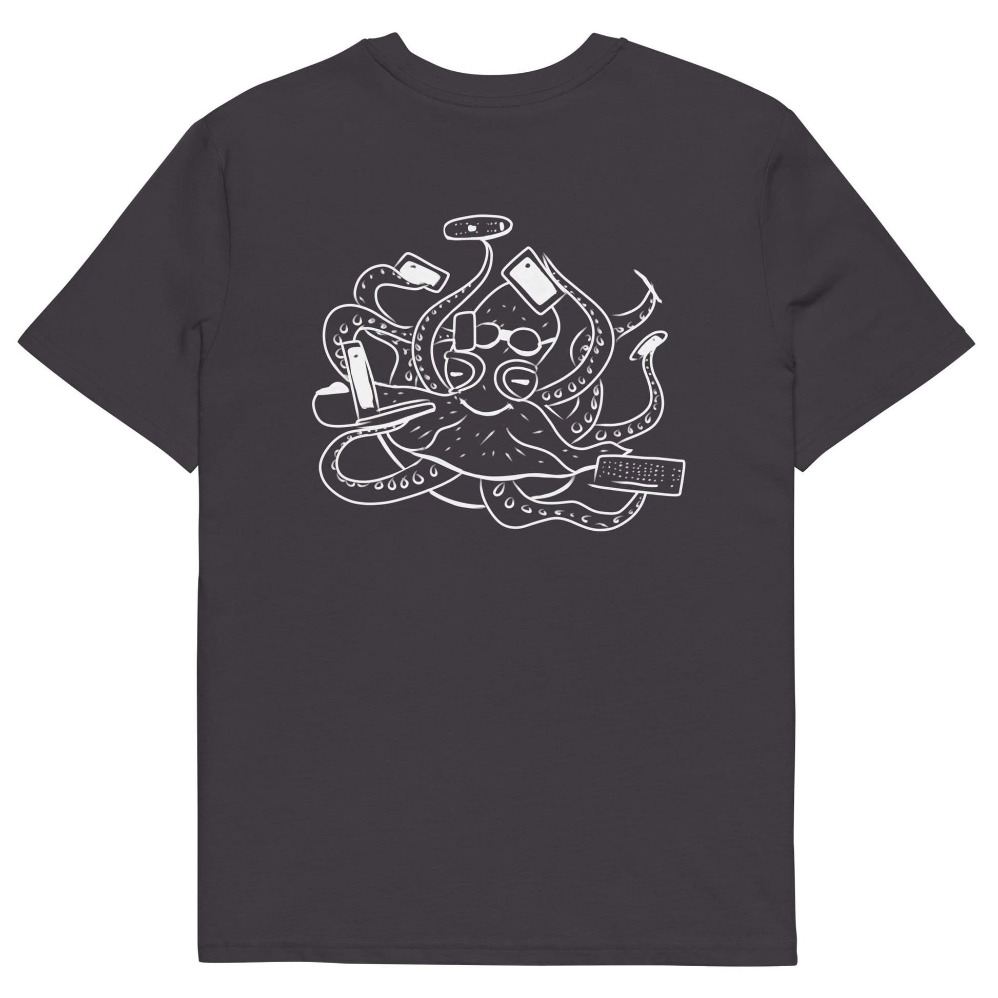 White Octopus Office Worker | 100% Organic Cotton T Shirt in anathracite back