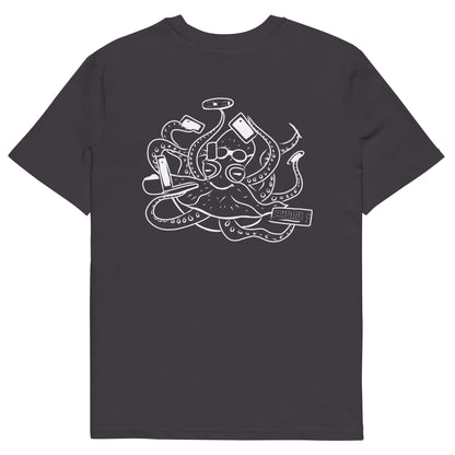 White Octopus Office Worker | 100% Organic Cotton T Shirt in anathracite back