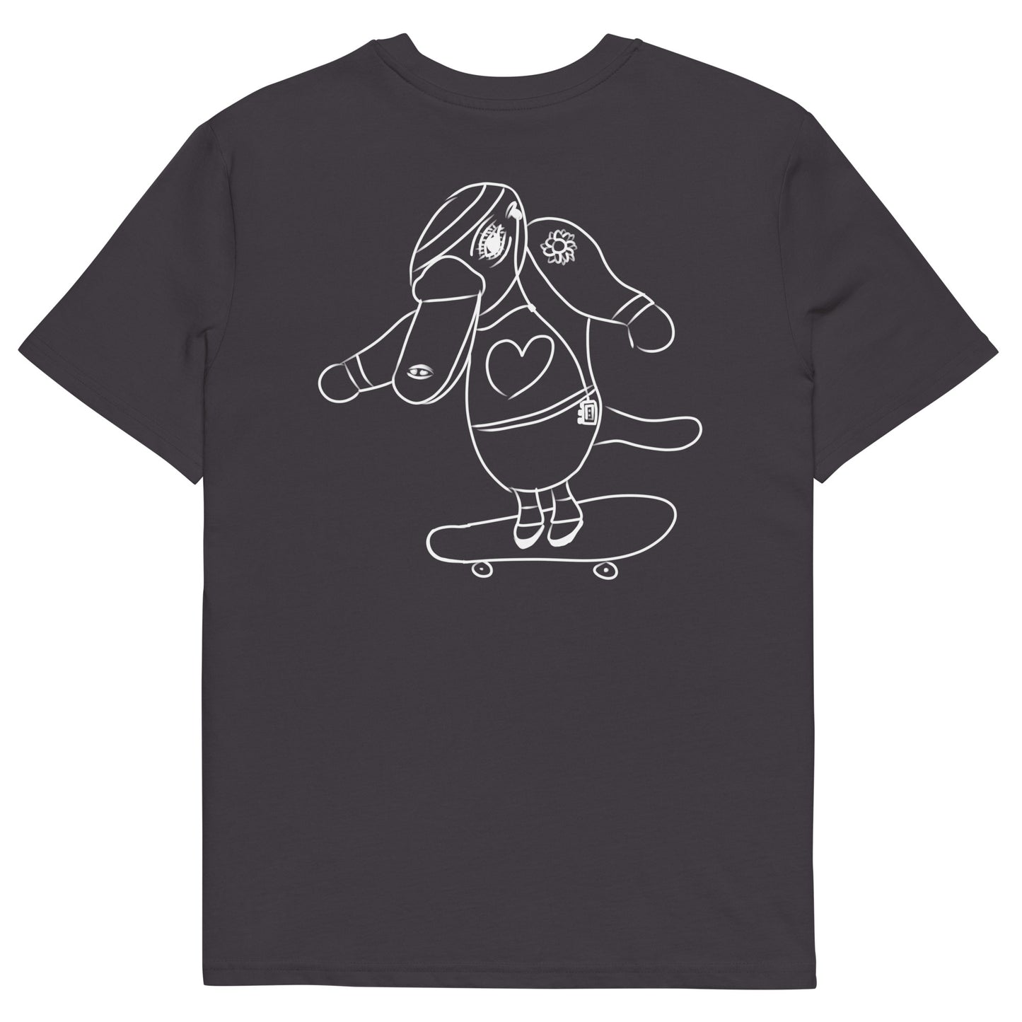White Platypus Skateboarder | 100% Organic Cotton T Shirt in anthracite back