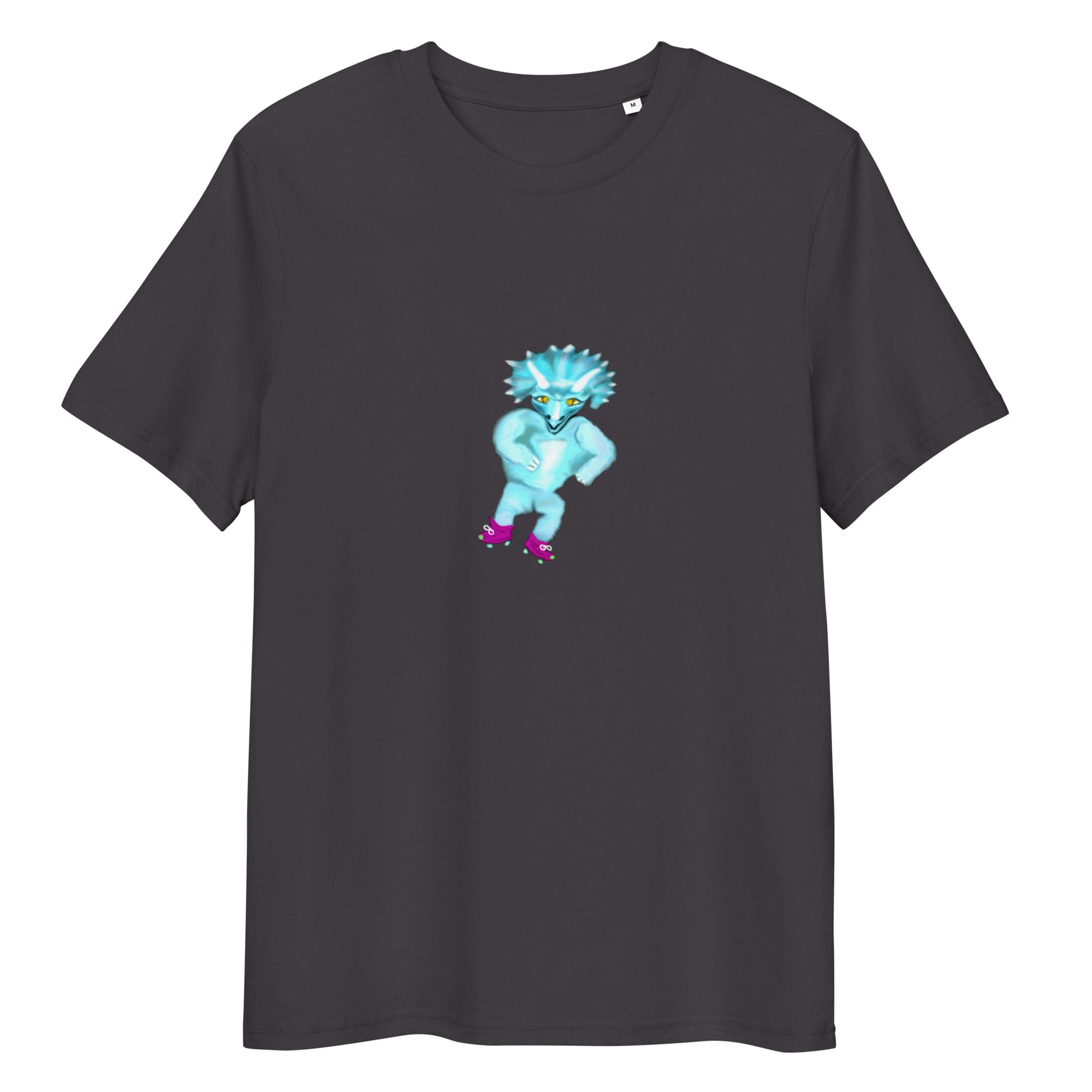 Dinosaur Triceratops Roller Skating | 100% Organic Cotton T Shirt in dark grey