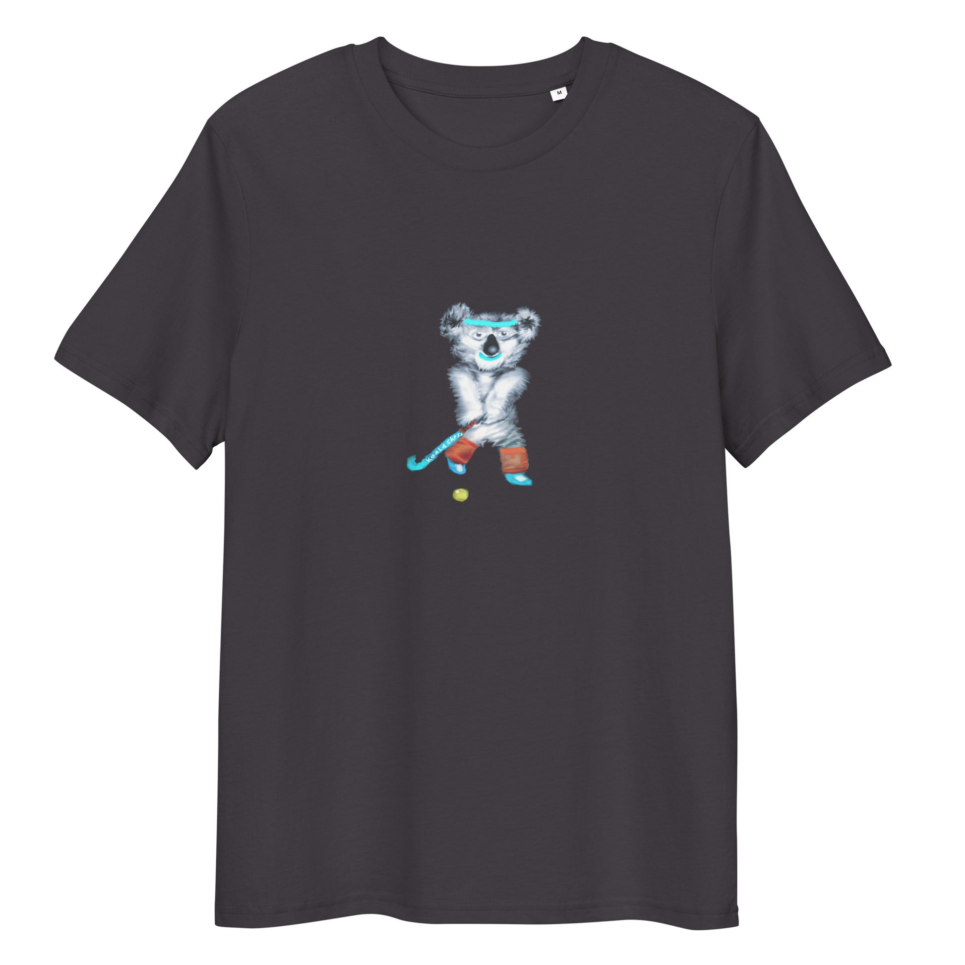 Koala Playing Hockey | 100% Organic Cotton T Shirt in dark grey