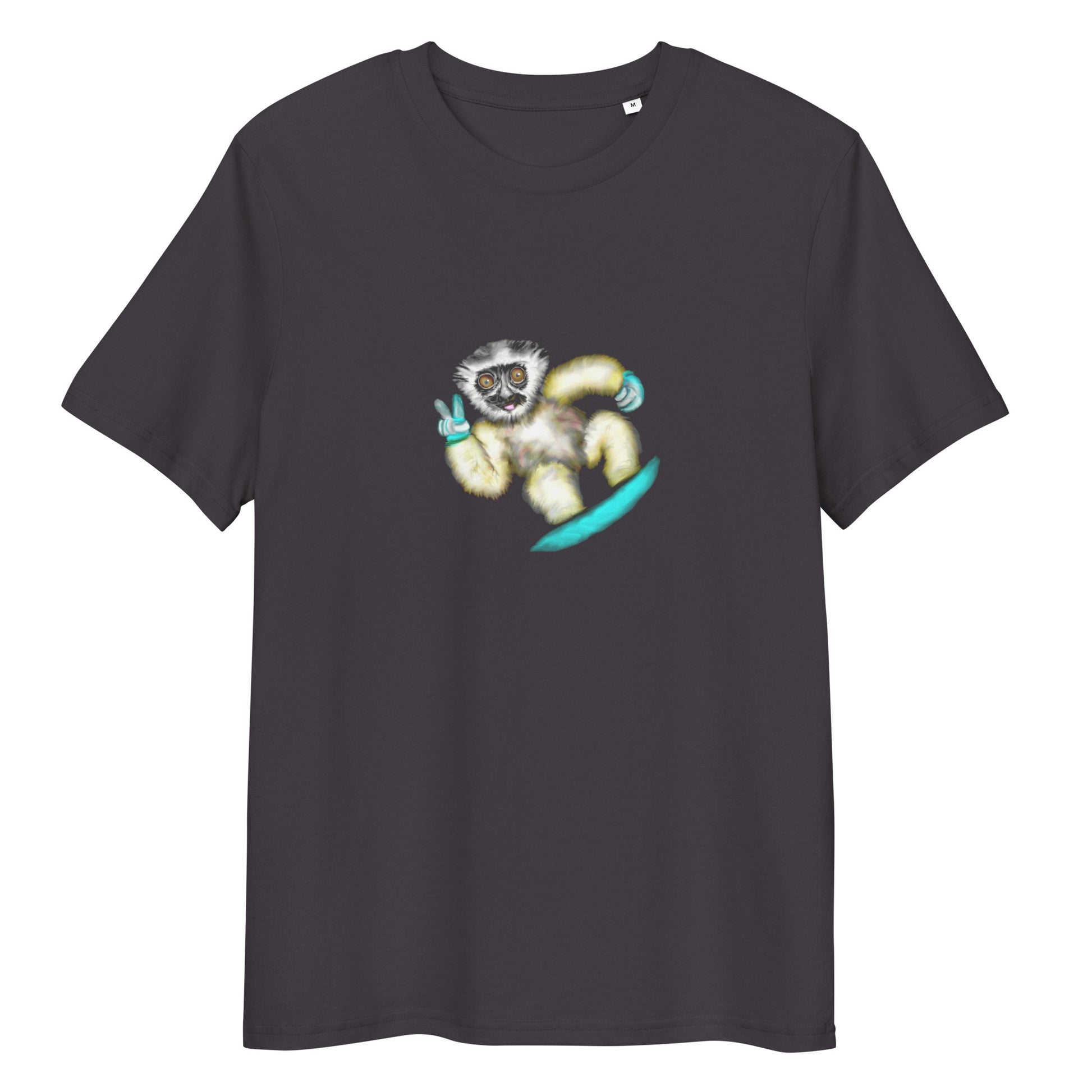 Lemur Snowboarder | 100% Organic Cotton T Shirt in dark grey