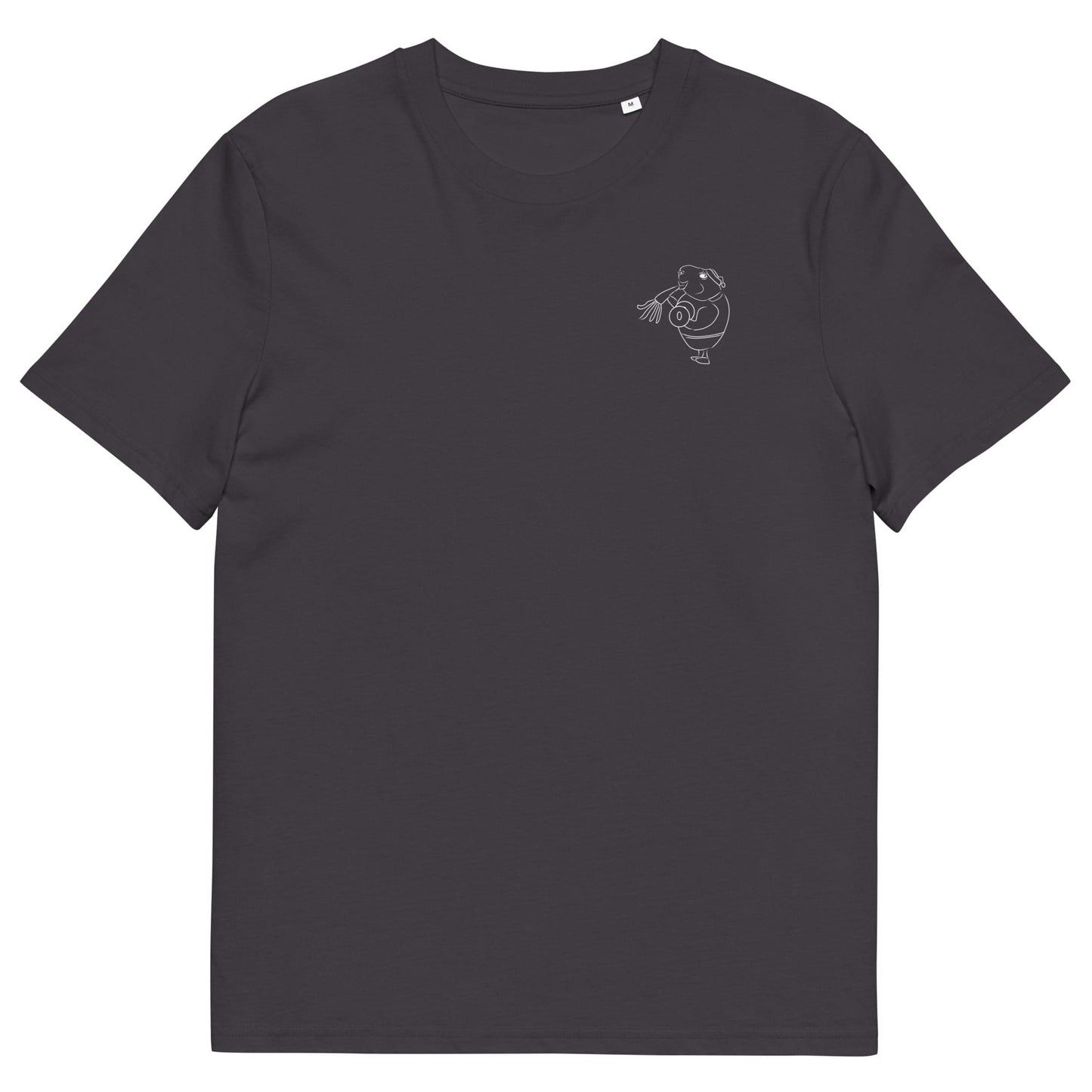 White Guinea Pig Weight Lifter | 100% Organic Cotton T Shirt in anthracite back