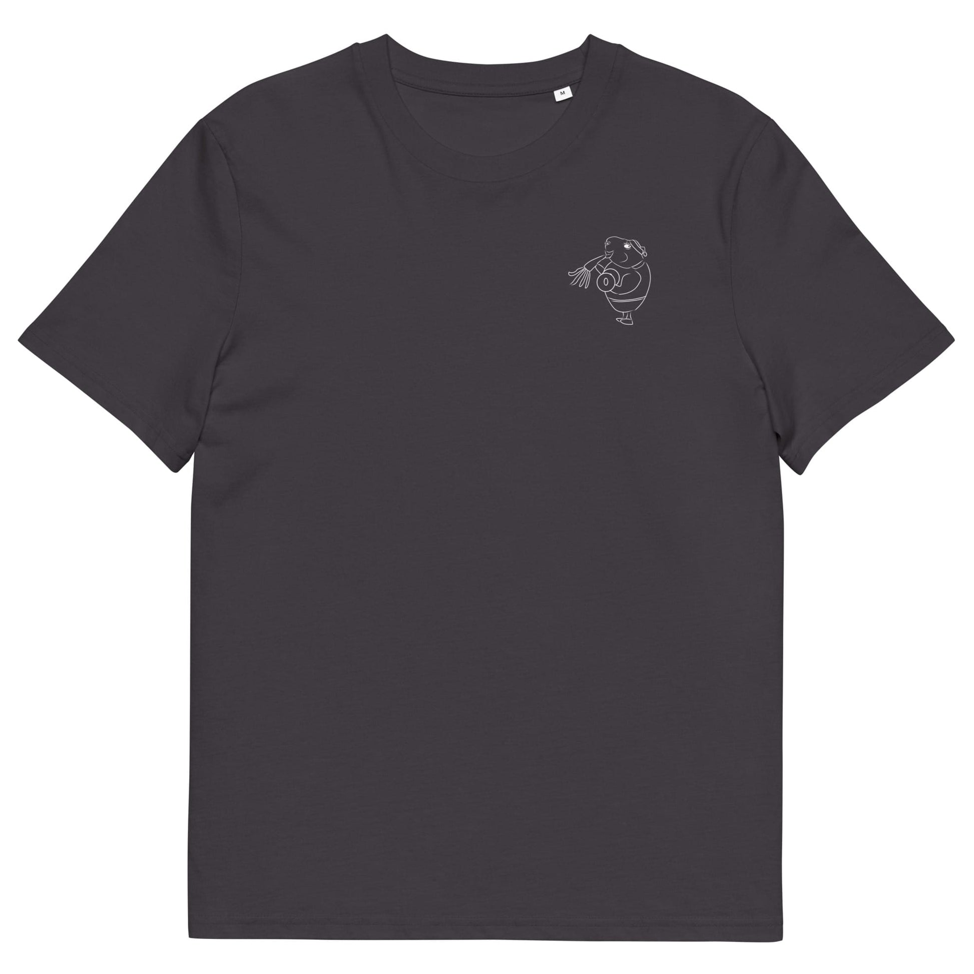 White Guinea Pig Weight Lifter | 100% Organic Cotton T Shirt in anthracite back