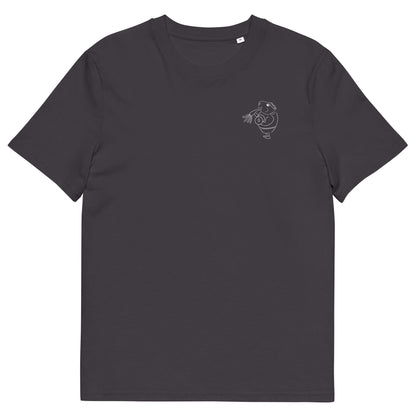 White Guinea Pig Weight Lifter | 100% Organic Cotton T Shirt in anthracite back