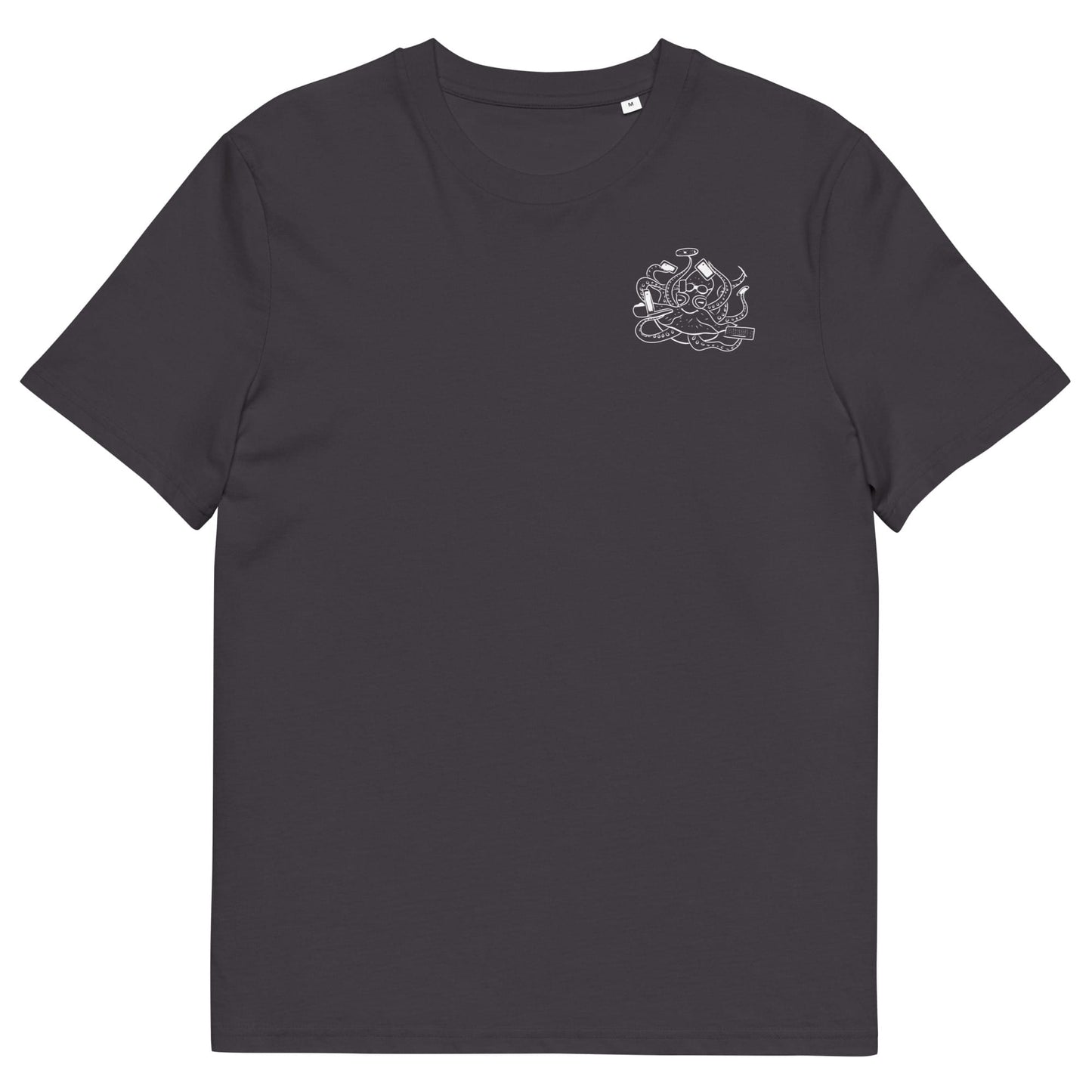 White Octopus Office Worker | 100% Organic Cotton T Shirt in anthracite front