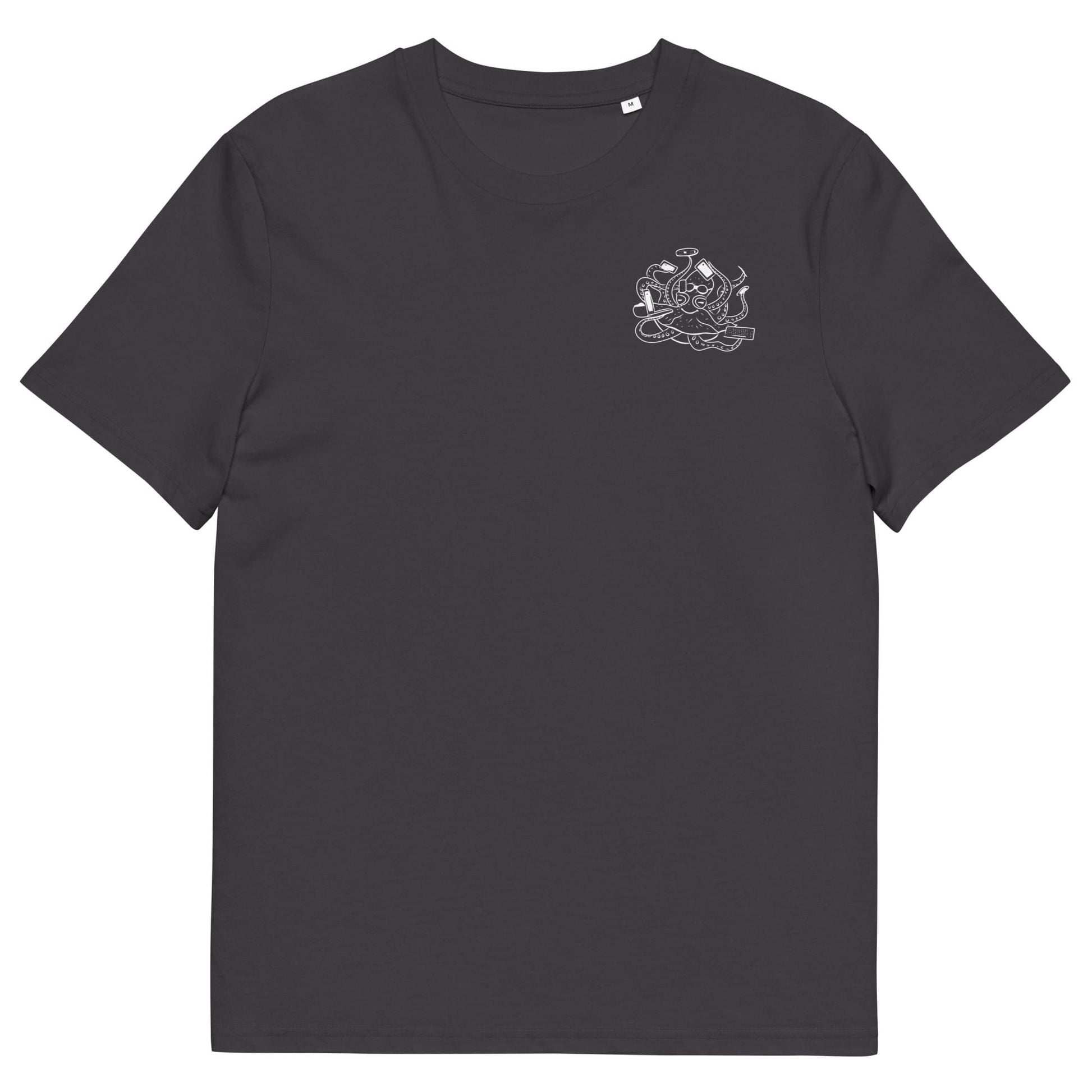 White Octopus Office Worker | 100% Organic Cotton T Shirt in anthracite front