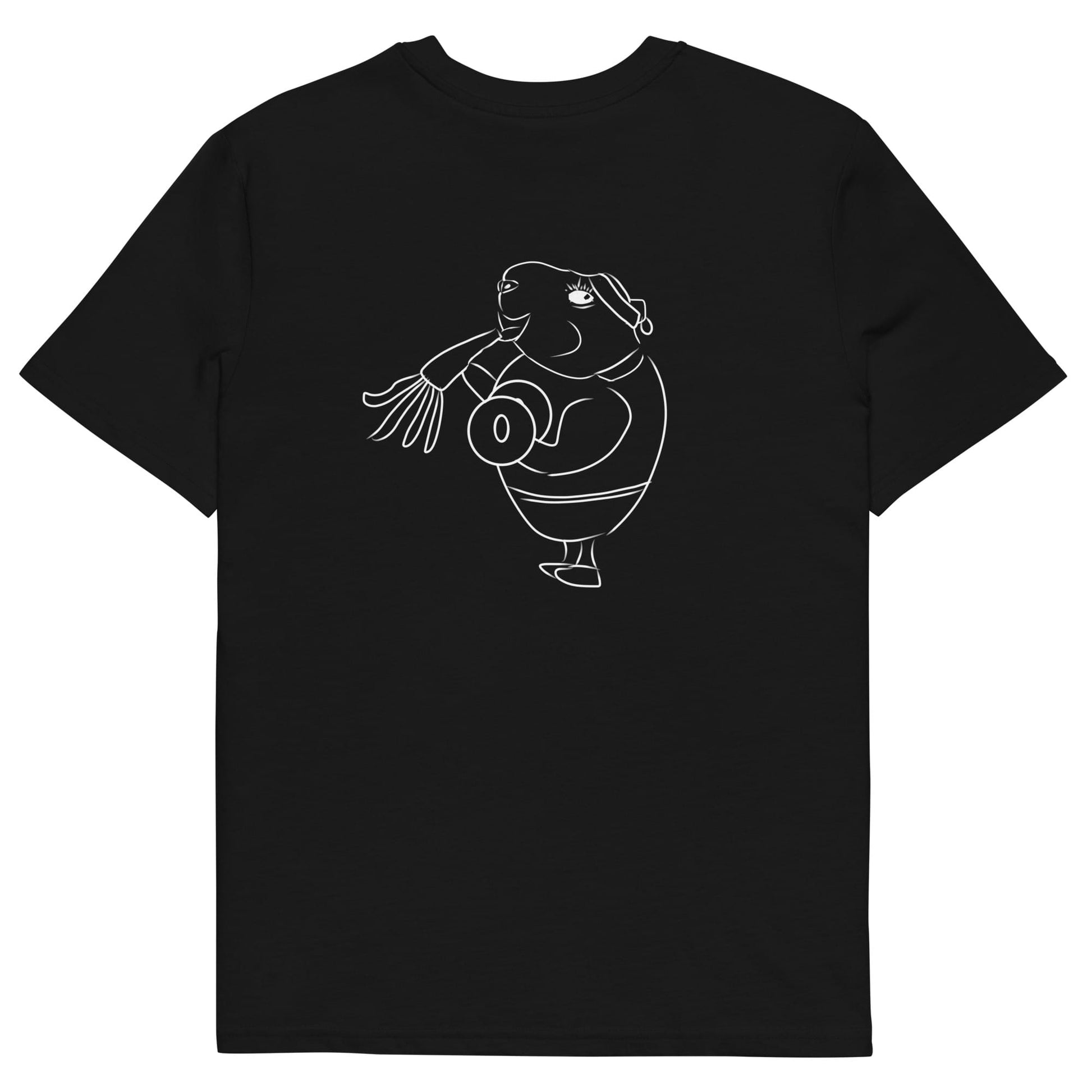 White Guinea Pig Weight Lifter | 100% Organic Cotton T Shirt in black back
