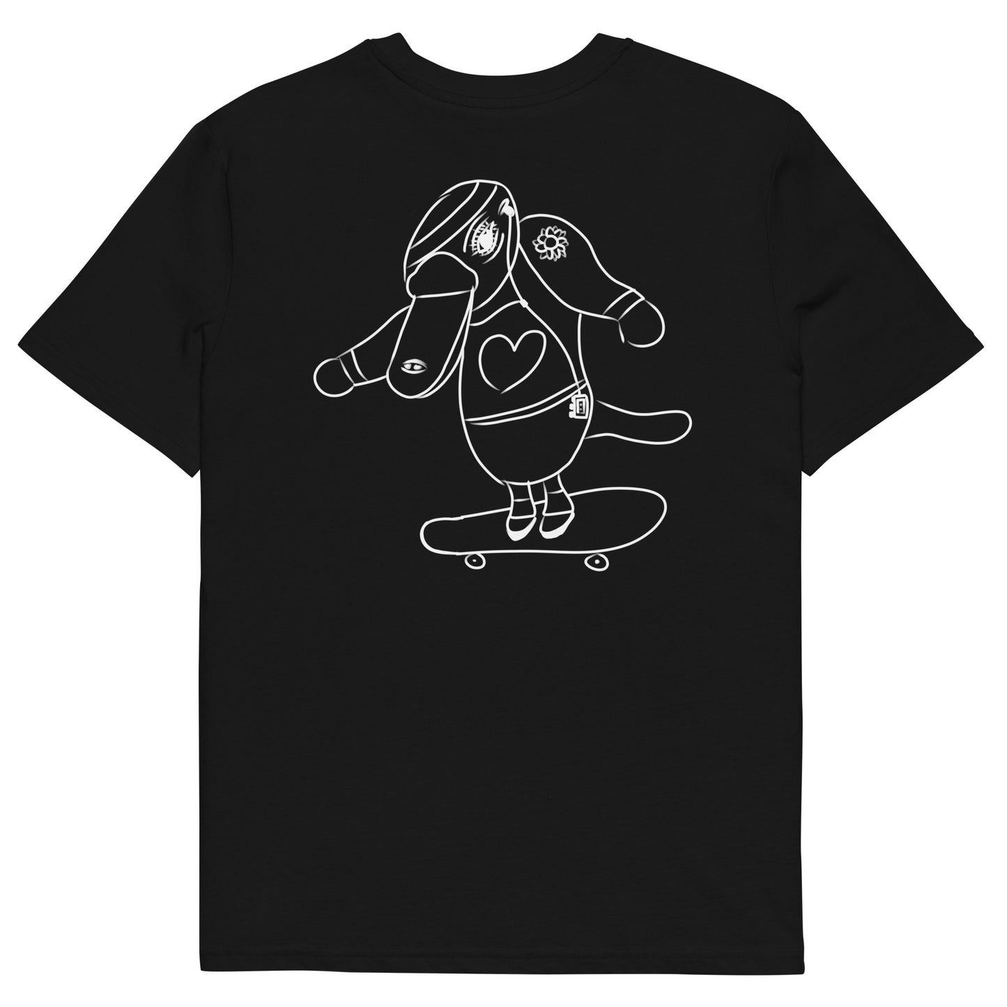 White Platypus Skateboarder | 100% Organic Cotton T Shirt in black front