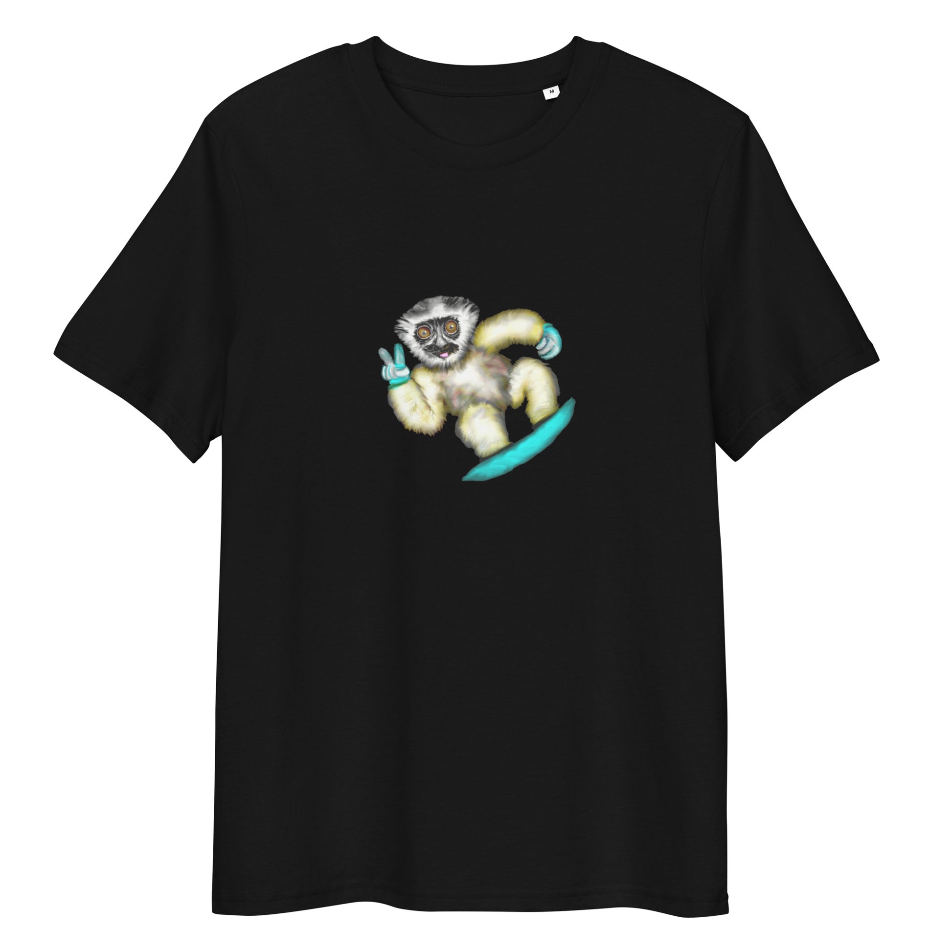Lemur Snowboarder | 100% Organic Cotton T Shirt in black