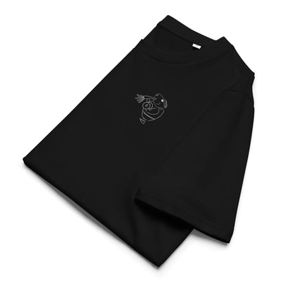 White Guinea Pig Weight Lifter | 100% Organic Cotton T Shirt in black folded