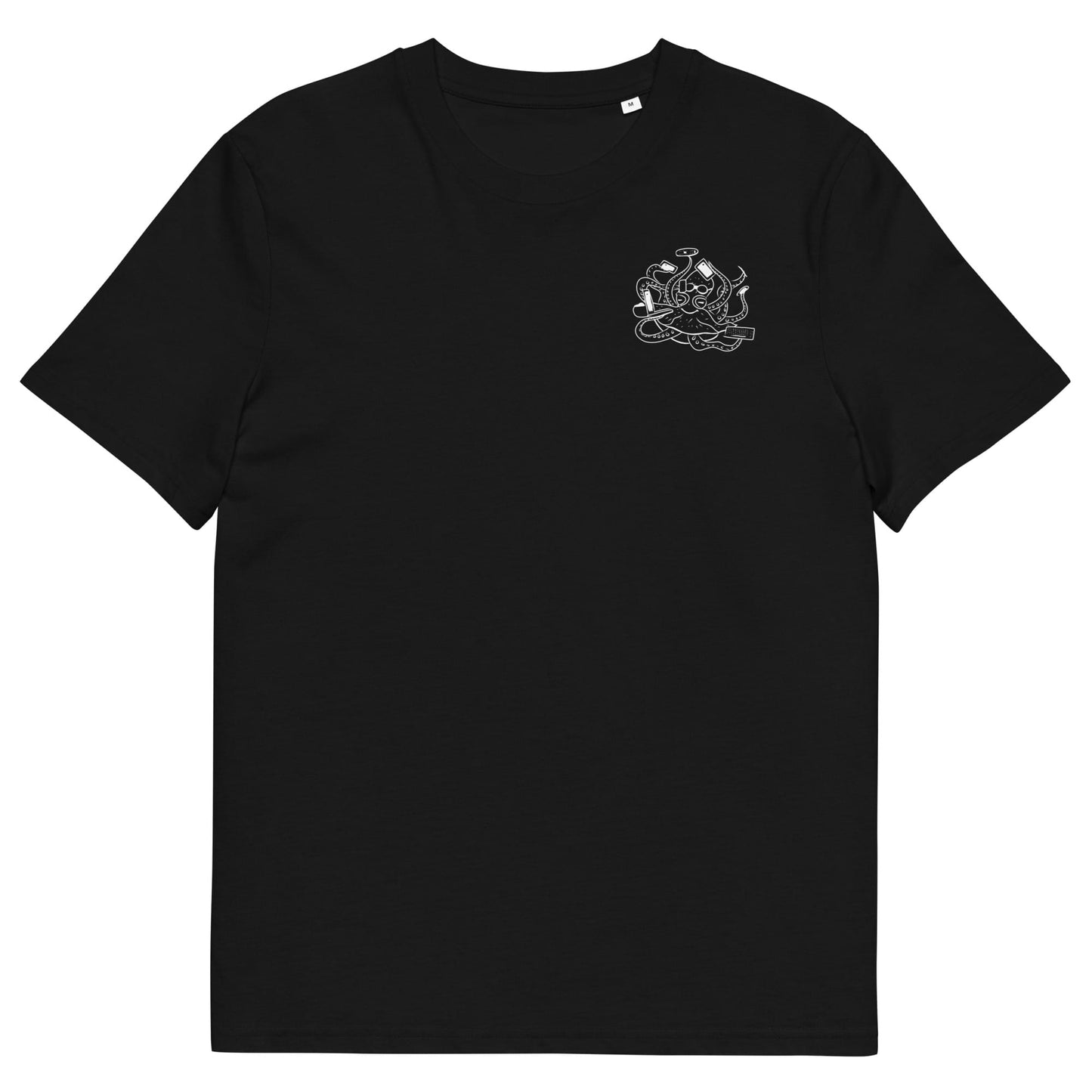 White Octopus Office Worker | 100% Organic Cotton T Shirt in black front