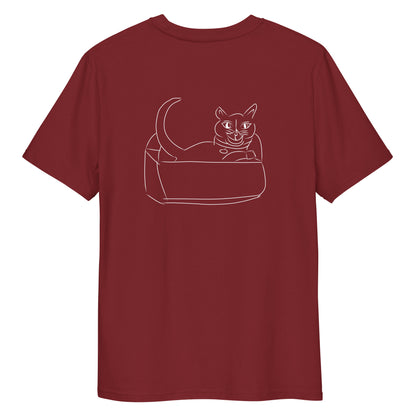 Cat White | 100% Organic Cotton T Shirt in burgundy back
