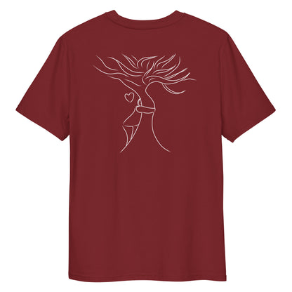Sustainable Embrace White Tree | 100% Organic Cotton T Shirt  in burgundy back