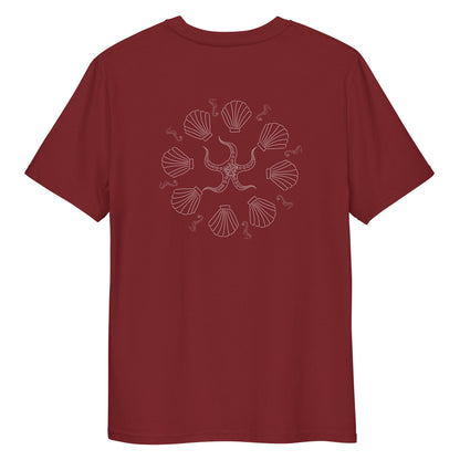 White Ocean Symphony | 100% Organic Cotton T Shirt in burgundy back