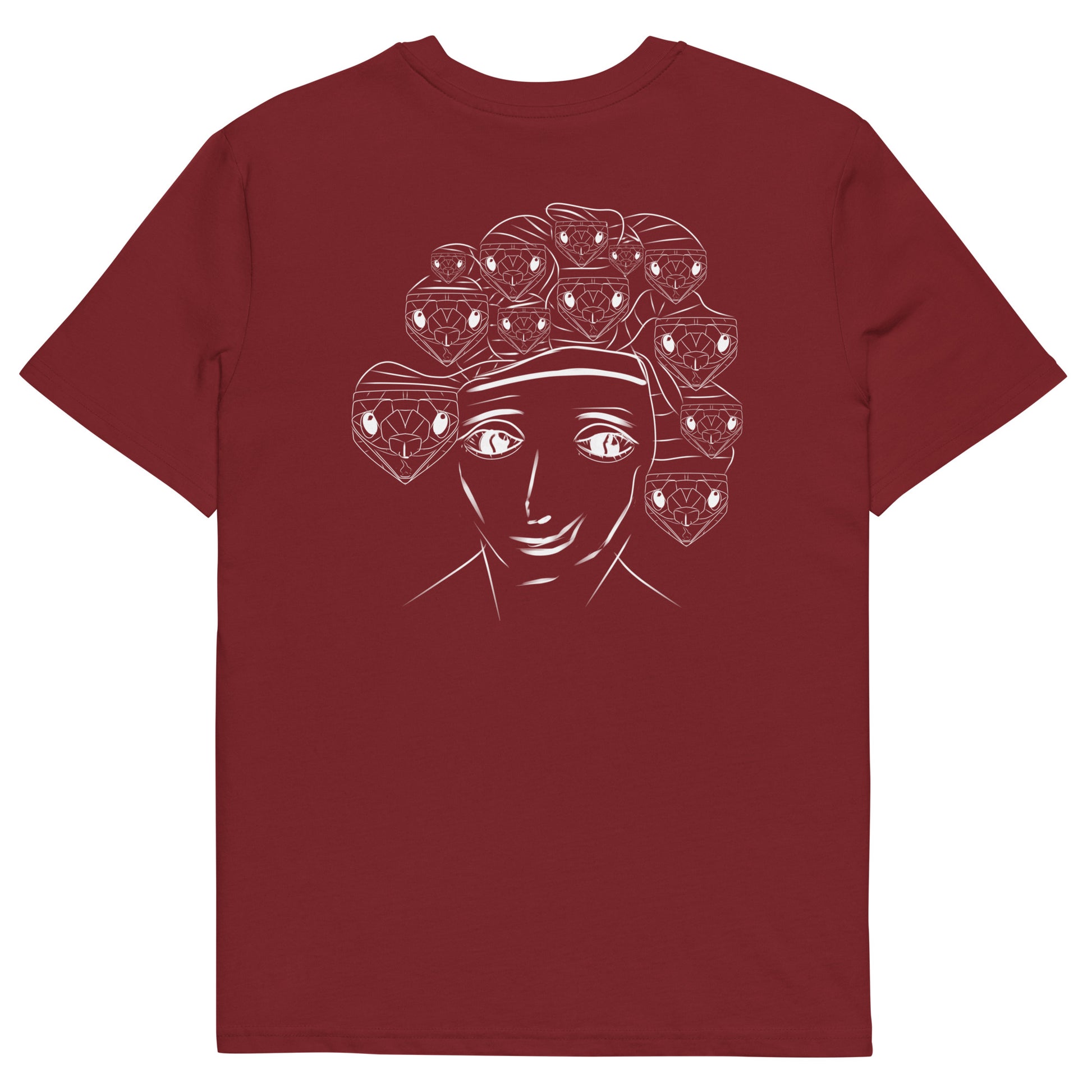 White Medusa | 100% Organic Cotton T Shirt in burgundy back view