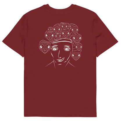 White Medusa | 100% Organic Cotton T Shirt in burgundy back view