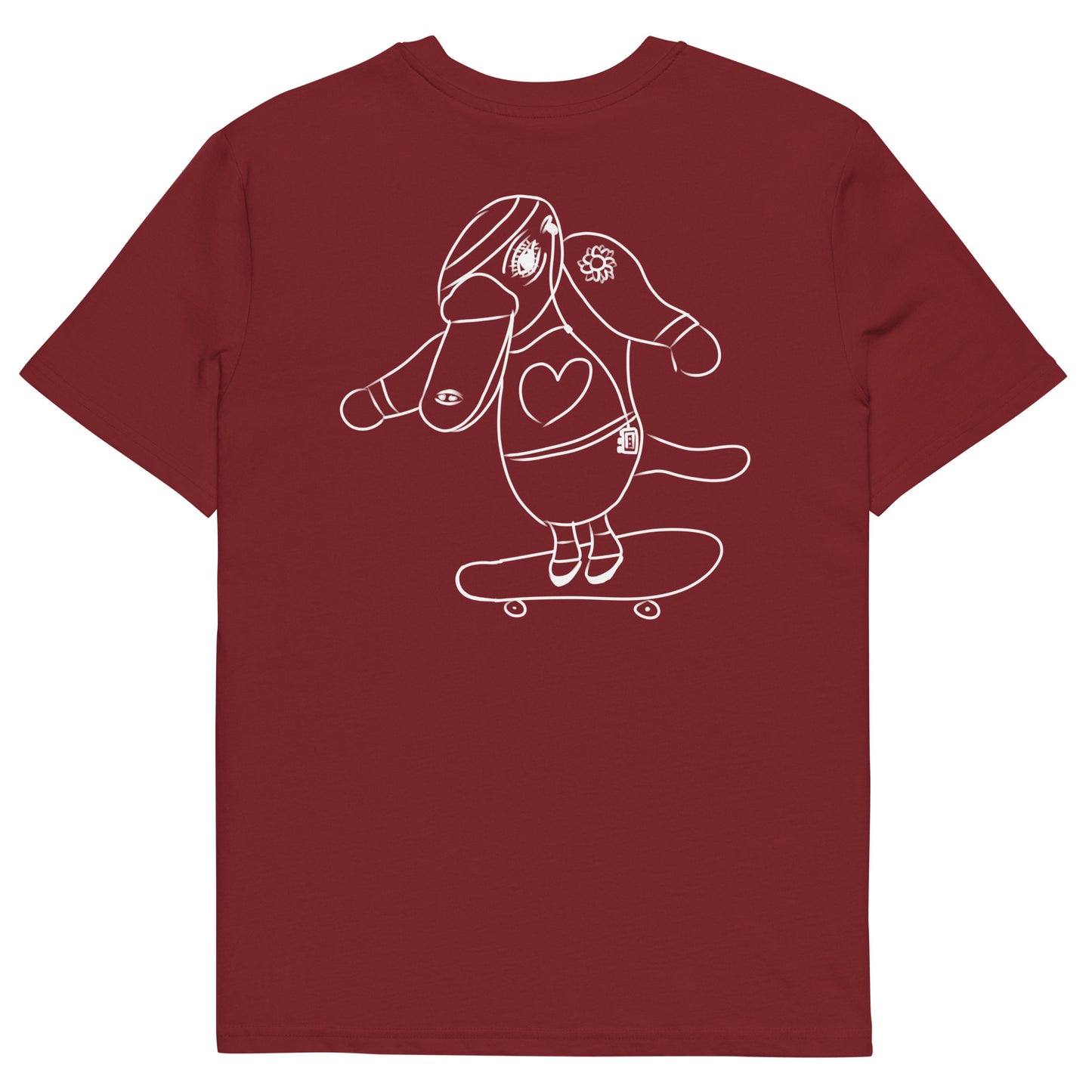 White Platypus Skateboarder | 100% Organic Cotton T Shirt in burgundy back