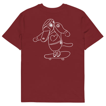 White Platypus Skateboarder | 100% Organic Cotton T Shirt in burgundy back