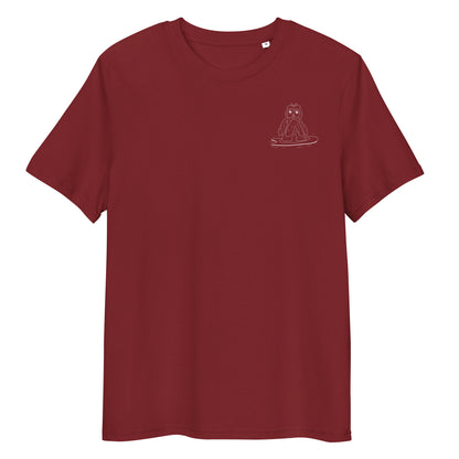 Surfing Owl White Line | 100% Organic Cotton T Shirt in burgundy
